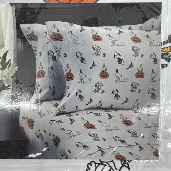 Peanuts Snoopy Halloween Twin Sheet Set Pumpkins Mummy Woodstock New - Picture 4 of 5